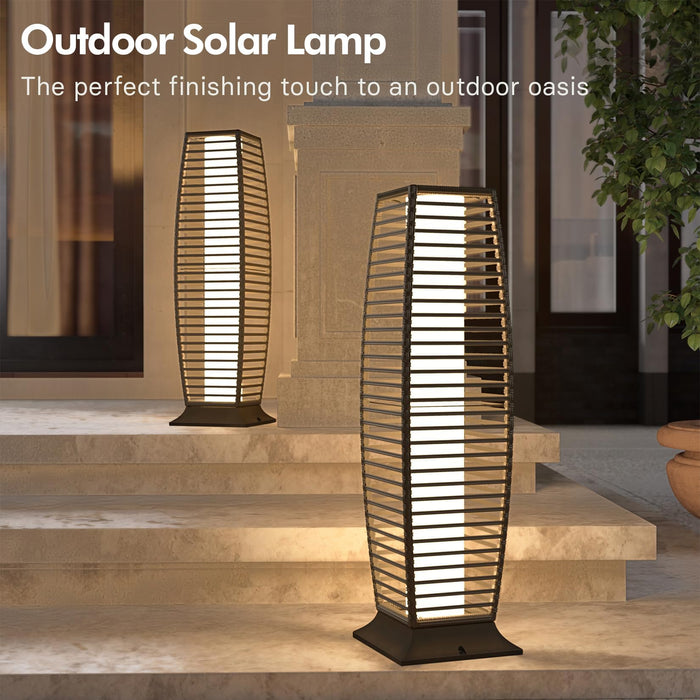 Grand patio Outdoor Floor Lamp Solar Powered Lantern Waterproof Wicker Boho Deck Lights for Garden Porch Decor, Large Crossover
