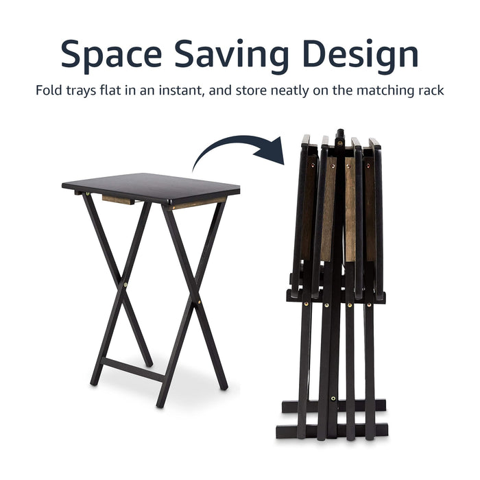 Amazon Basics Portable Foldable TV Tray Table with Storage Rack, Space-Saving Design, 15" x 19" x 26", Black, 4-Pack