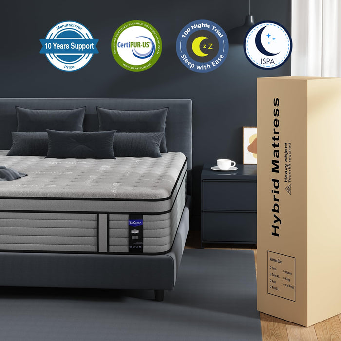 DIFAME King Mattress, 12 Inch Hybrid Mattress with Memory Foam, King Size Mattress in a Box, Individually Pocket Coils Spring for Motion Isolation, Pressure Relief, Edge Support, Medium Firm