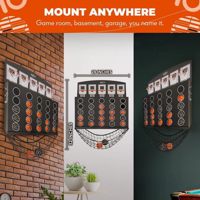 Swooc Games - Low Post Lineup | Wall Mounted Giant Basketball 4 in A Row w/ 5+ Games | Basketball Hoop for Room Wall Games | Game Room Games | Mini Basketball Hoop Indoor Connect | Four in A Row Game