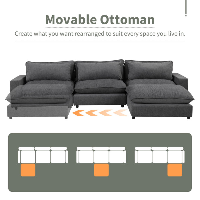 P PURLOVE L-Shape Sectional Sofa, Chenille Upholstered Sofa Couch with Movable Ottoman, Comfortable Seat Cushions, Charging Ports and 3 Back Pillows for Living Room, Apartment, Office (Grey)