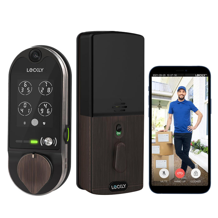 Lockly Vision, Video Doorbell Camera Smart Lock, 2-Way Audio Keyless Entry Door Lock, Fingerprint, Digital Keypad, Wi-Fi Smart Locks for Front Door with SD Card, No Monthly Fee, Venetian Bronze