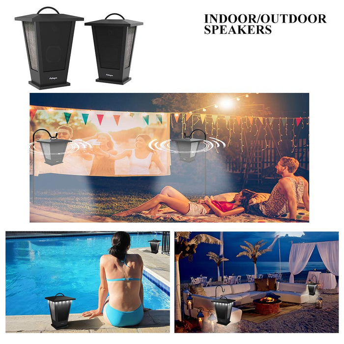 pohopa Bluetooth Speakers Waterproof, 2 Packs True Wireless Stereo Sound 20W Dual Pairing Lantern Indoor Outdoor Speakers with 20 Piece LED Lights, Rich Bass, Pinao Black