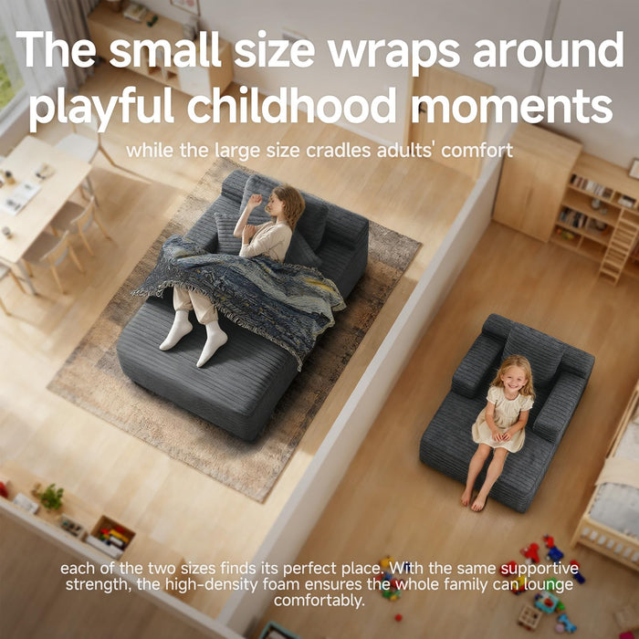 68'' Chaise Lounge Chair Indoor, Corduroy Upholstered Boneless Sofa Bed, Deep Seat Sleeper Couch Reading Chairs, Small Comfy Cloud Sofas Couches for Living Room, Bedroom, Movie Room (Dark Grey)