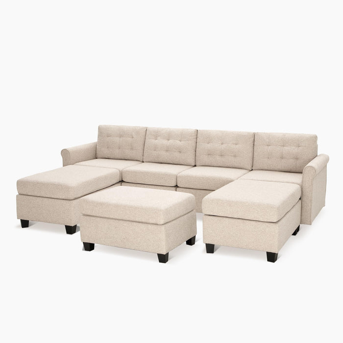 PHI VILLA Convertible Sectional Sofa for Living Room - Modular Sectional Sofa Couch with Seats Storage/Movable Ottoman