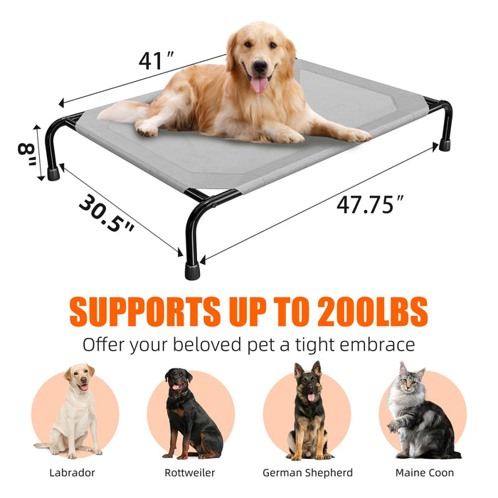 Simple Trending Raised Dog Bed for Large Dogs, Waterproof XL Dog Cot, Outdoor Cooling Elevated Pet Bed Load 200lb, 47.75" x 30.5", Grey