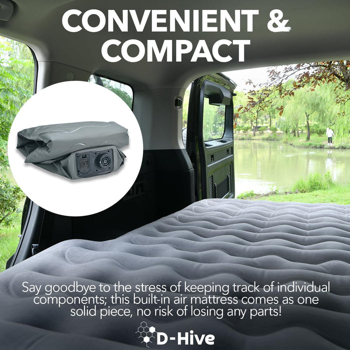 D-Hive SUV Air Mattress, Ultra-Thick Material Extra-High Car Air Mattress, SUV Mattress for Toyota 4runner, Jeep Wrangler Air Mattress, Car Mattress w/Built-in Pump Inflatable Car Air Mattress Grey