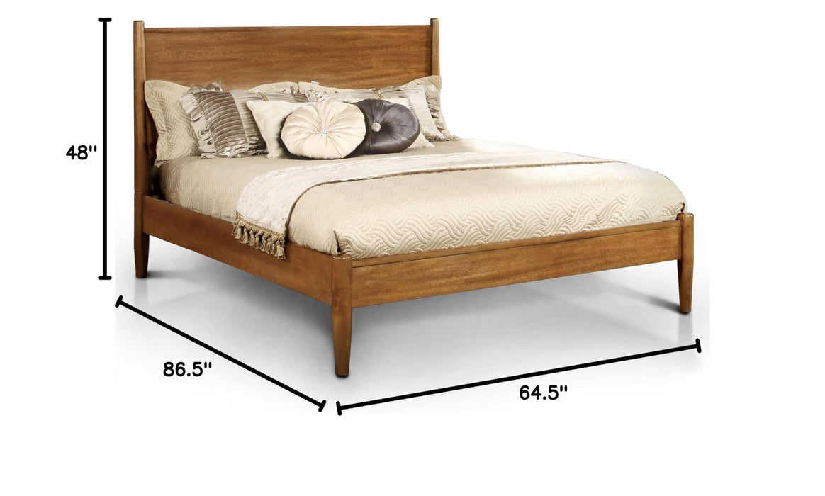 Furniture of America FOA Belkor Solid Wood Queen Platform Bed with 8" Memory Foam Mattress in Oak