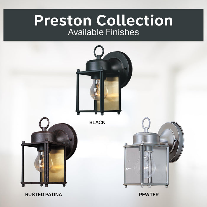 DESIGNERS FOUNTAIN Preston Outdoor Light Fixture, 8 Inch, Exterior Wall Mount Lantern Sconce, Clear Glass Porch Lights for Front Door, Patio, and House Garage, Black, 1161-BK