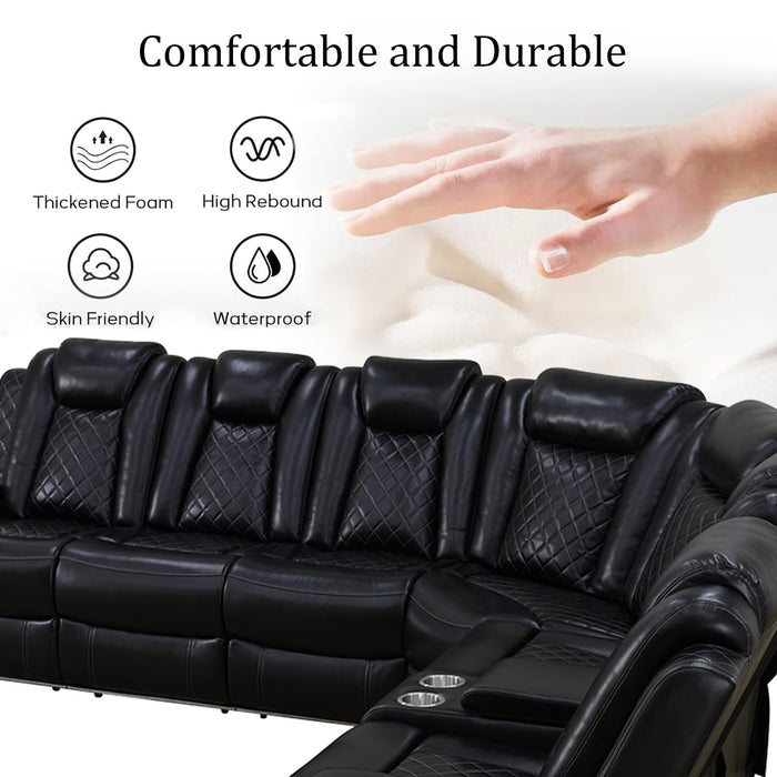 SIENWIEY Power Recliner Sectional Sofa Set with Coffee Table, Leather Reclining Sectional Couch with LED Lights,48" Mid Century Modern Coffee Table, Recliner Sofa Set for Living Room Furniture Sets