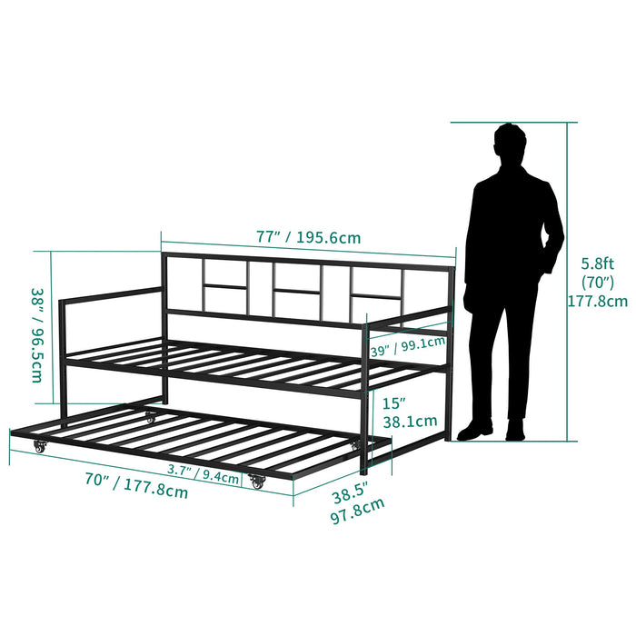 YITAHOME Twin Daybed with Pull Out Trundle/Steel Slat Support/Space Saving Adjustable Height Sofa Bed Couch and Multi-Functional Furniture for Living Room and Guest Room, Black