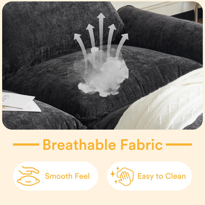 Karl home Sectional Sofa Modular Deep Seat Sofa Couch with Ottoman, Chenille Sofa Sleeper Comfy Upholstered Furniture for Living Room, Apartment, Studio, Office, (3-Seat & 1-Ottoman, Black)