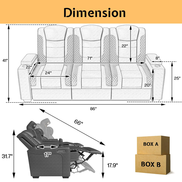 Jocisland Home Theater Seating Seats, Dual Motor Movie Loveseat Recliner Chair with USB Wireless Charging, Theatre Reclining Sofa for Media Room w/Electric Headrest, Ambient Lighting, Fold Down Table