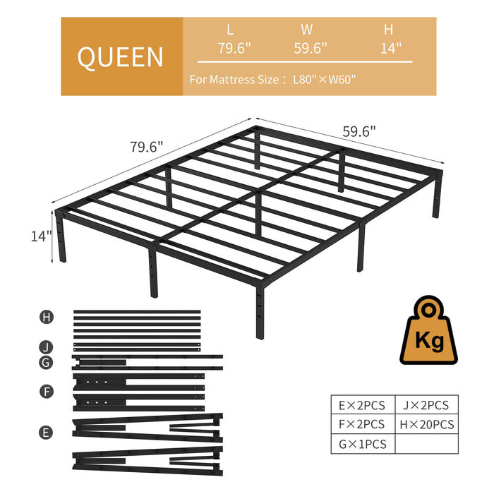 NEW JETO Metal Bed Frame-Simple and Atmospheric Metal Platform Bed Frame, Storage Space Under The Bed Heavy Duty Frame Bed, Sturdy Queen Size Bed Frame, Suitable for Bedroom, Queen