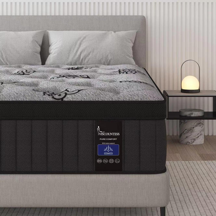 VISCOUNTESS Queen Mattress, 14 Inch Hybrid Mattresses Bed in a Box with Gel Memory Foam & Pocket Spring, Euro Top, Medium Firm for Back Support & Pressure Relief, Motion Isolation, Grey