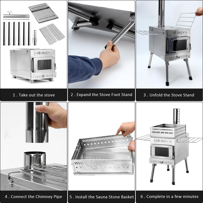 WILLOWYBE Portable Outdoor Sauna Set with Sauna Tent, Sauna Wood Stove for Dry Sauna, Cooking for Family and Friends