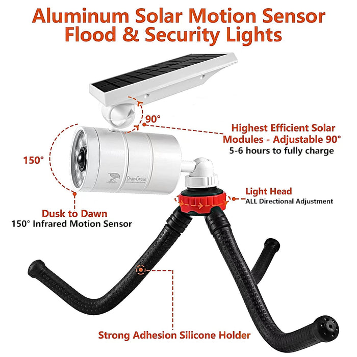 DrawGreen Solar Motion Sensor Light for Outside, Camping Lights, 360-DAY Free Replacement/Refund Solar Spot Lights Outdoor for Camp Porch Deck Path Patio Yand Post Step