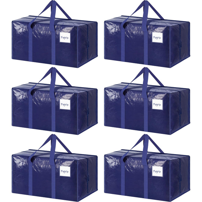 6 Pack Extra Heavy Duty Large Moving Bags with Strong Zipper, Dark Blue