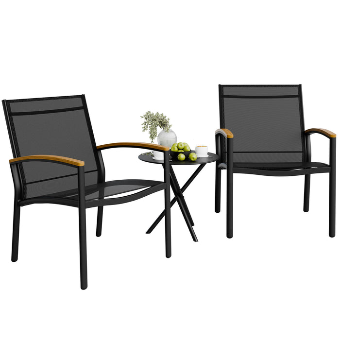 Shintenchi 3 Pieces Patio Bistro Sets, Outdoor Textilene Fabric Conversation Bistro Set, Textilene Fabric Front Porch Chairs Small Patio Furniture Set with Table for Lawn,Garden,Balcony (Black)