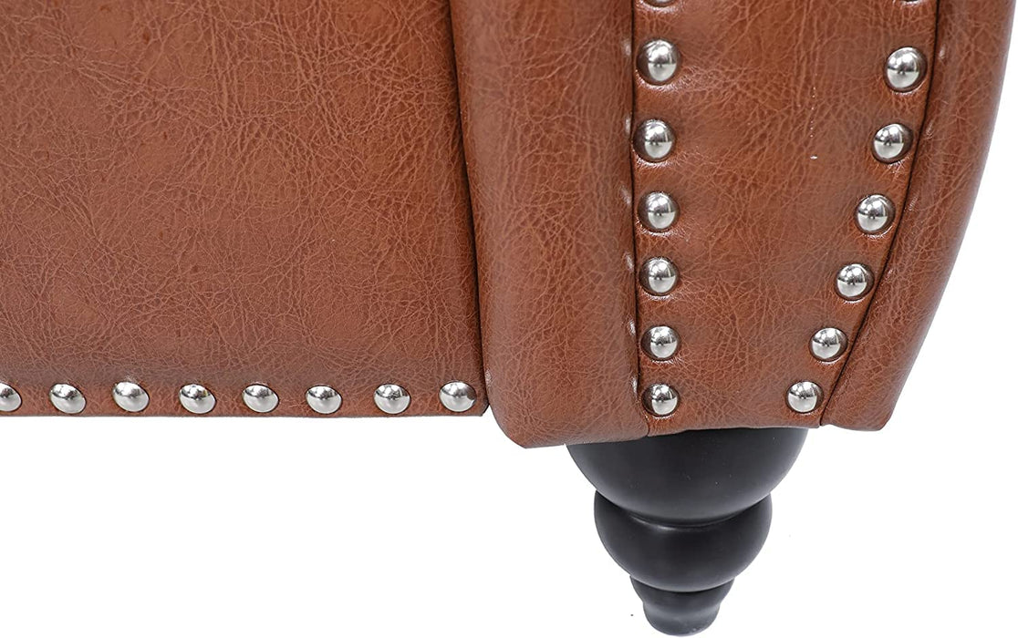 ONCIN Chesterfield Sofa Leather for Living Room, 3 Seater Sofa Tufted Couch Faux Leather with Rolled Arms & Nailhead for Living Room, Bedroom, Office, Apartment (Brown)