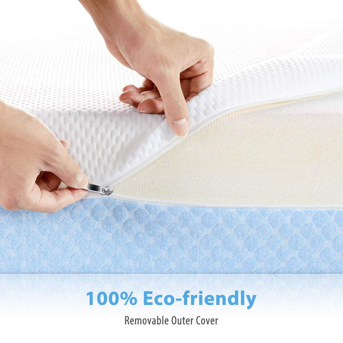 Dourxi Crib Mattress, Dual Sided Comfort Memory Foam Toddler Bed Mattress, Triple-Layer Breathable Premium Baby Mattress for Infant and Toddler w/Removable Outer Cover - White&Blue