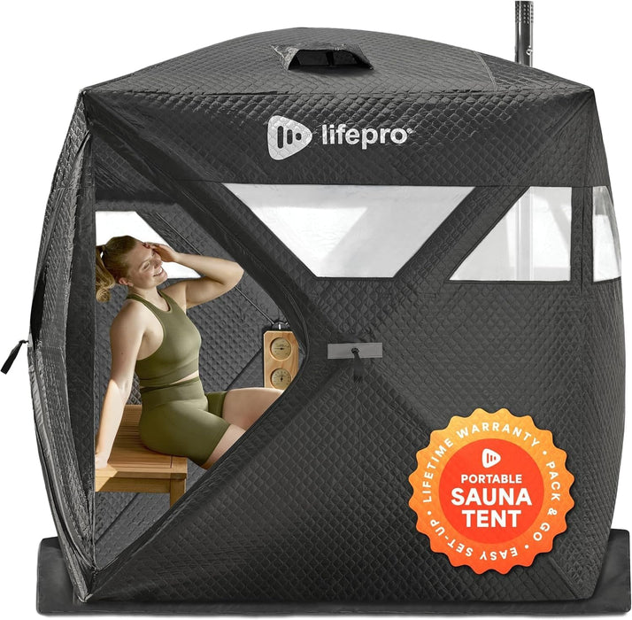 Lifepro ZenZone Outdoor Sauna Tent – Portable Wood Burning with Stove – 4 Person Steam & Dry Sauna for Camping, Backyard, Home Gym – Heavy Duty Oxford Cloth & Carbon Steel Stove