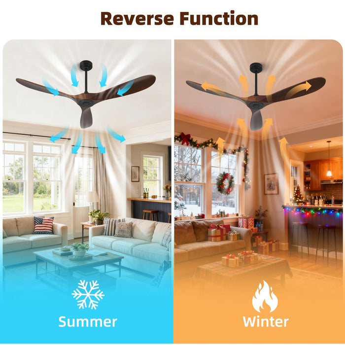 Homlit Outdoor Ceiling Fan Without Light, 60 Inch Smart Ceiling Fan with Remote & Voice Control for Alexa/Google, 3-Blade Wood Fan, Quiet DC Motor, 6 Speeds for Patio, Porch, Farmhouse, Dark Walnut