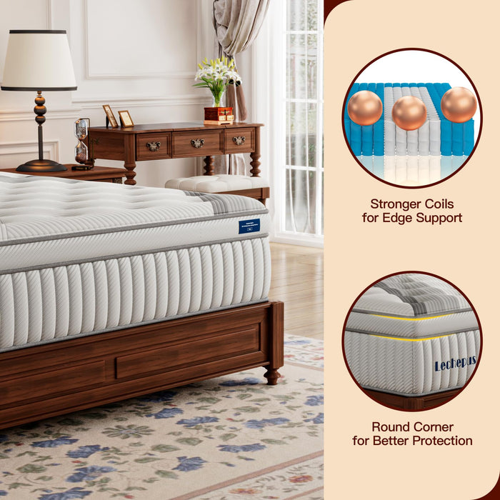 Lechepussleep Queen Mattress,14 Inch Queen Hybrid Mattress Medium Plush MDI Memory Foam & Pocketed Coils, Pressure Relief, Breathable Fabric, Enhanced Edge Support, 120 Trial, Bed-in-a-Box
