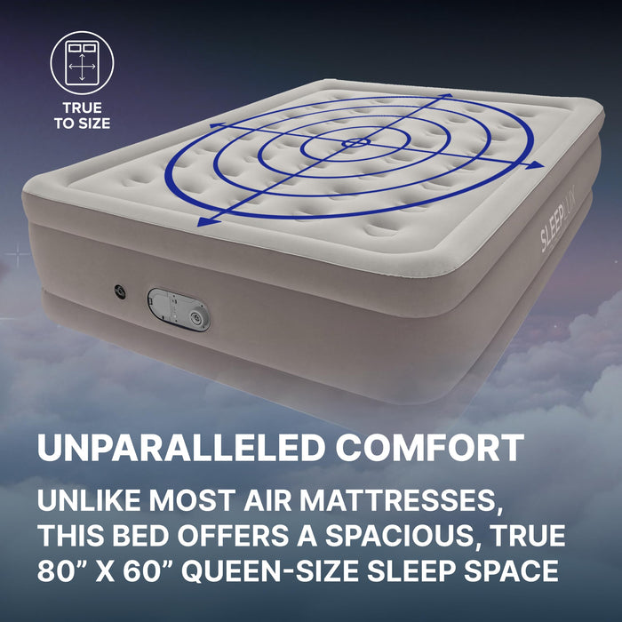 SLEEPLUX Dream Luxury 20" Queen Air Mattress with Built-in AlwayzAire Dual Pump, True-to-Size Raised Inflatable Mattress, Blow Up Bed with Ultra-Soft Flocked Top and Sides, 1-Year Warranty