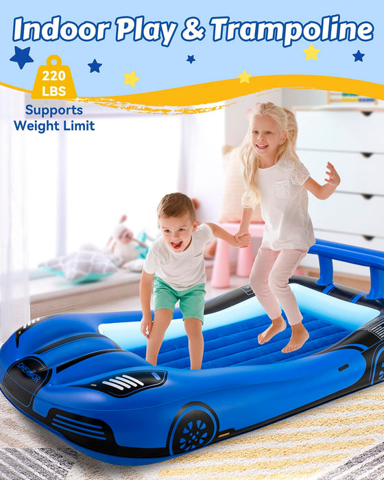 CHERIMOR Inflatable Toddler Travel Bed with Safety Bumpers, Portable Racecar Toddler Air Mattress with Electric Pump, Toddler Blow Up Mattress for Travel,Camping, Sleepovers&Vacation, Gift for Kids