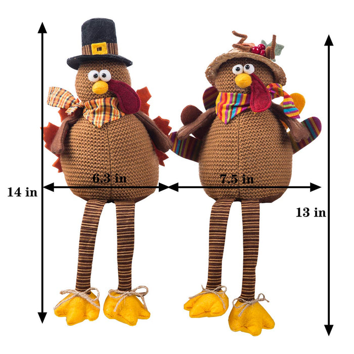 Ogrmar 2 Pack Stuffed Turkey Couple Doll Thanksgiving Table Decoration