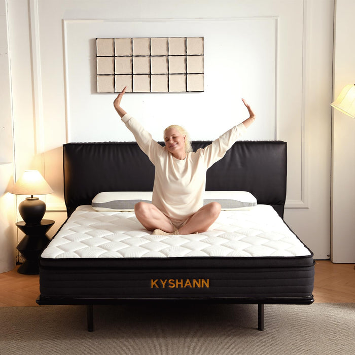KYSHANN 12 Inch Queen Size Mattress,Medium Firm Memory Foam Spring Hybrid Mattress in A Box,Motion Isolation,Cool Sleep,Pressure Relief,Easy Shipping Compressed,365 Night Trial,Forever Warranty