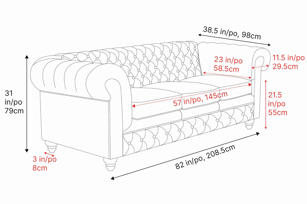 Valencia Parma Chesterfield 3 Seater Sofa 82" | Premium Full-Aniline Leather | Mid-Century Leather Couch with Classic Button Tufted Back, Wood Legs for Living Room, Chocolate