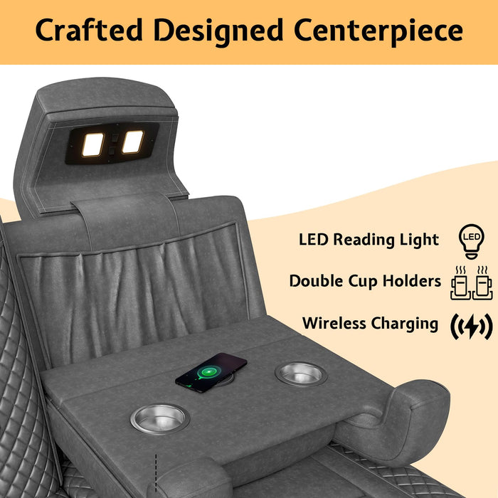 Jocisland Home Theater Seating Seats, Dual Motor Movie Loveseat Recliner Chair with USB Wireless Charging, Theatre Reclining Sofa for Media Room w/Electric Headrest, Ambient Lighting, Fold Down Table