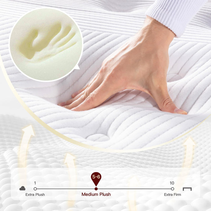 Lechepussleep Queen Mattress,14 Inch Queen Hybrid Mattress Medium Plush MDI Memory Foam & Pocketed Coils, Pressure Relief, Breathable Fabric, Enhanced Edge Support, 120 Trial, Bed-in-a-Box