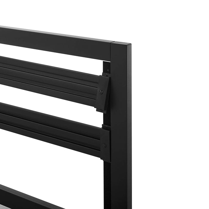 Amazon Basics Industrial Metal Bed Frame with Modern Headboard and Wood Slat Support, 14 Inches High, No Box Spring Needed, Noise-Free, Easy Assembly, Under Bed Storage, Queen Size, Black