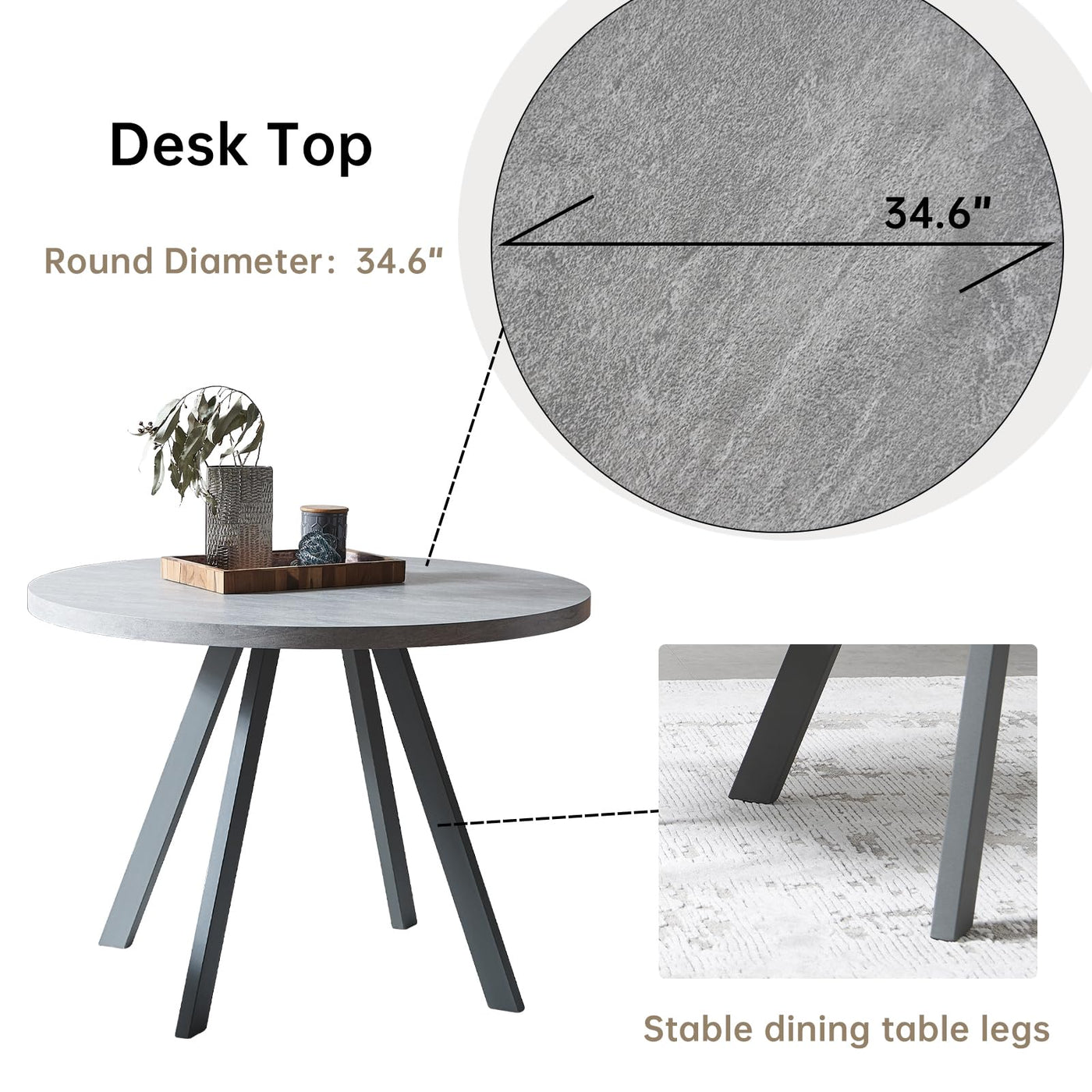Zerifevni Round Dining Table Set for 4, Modern Casual Coffee Table Set