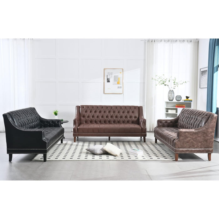 chairus Mid Century Modern 74.5" Faux Leather Sofa, 3 Seater Tufted Upholstered Couch with High Back & Nailhead Trim, Chesterfield Sofa for Living Room Bedroom Apartment Office, Brown PU
