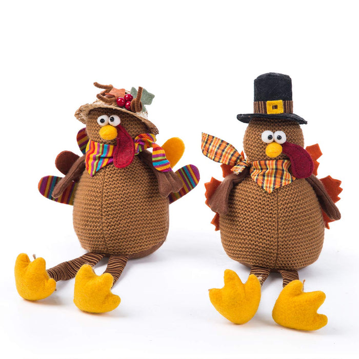 Ogrmar 2 Pack Stuffed Turkey Couple Doll Thanksgiving Table Decoration