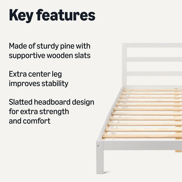 Amazon Basics Full Bed Frame with Headboard, Solid Pine Wood with Bed Slats, Full, White