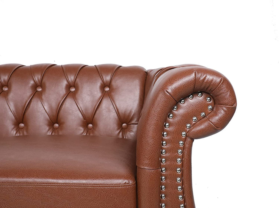 ONCIN Chesterfield Sofa Leather for Living Room, 3 Seater Sofa Tufted Couch Faux Leather with Rolled Arms & Nailhead for Living Room, Bedroom, Office, Apartment (Brown)