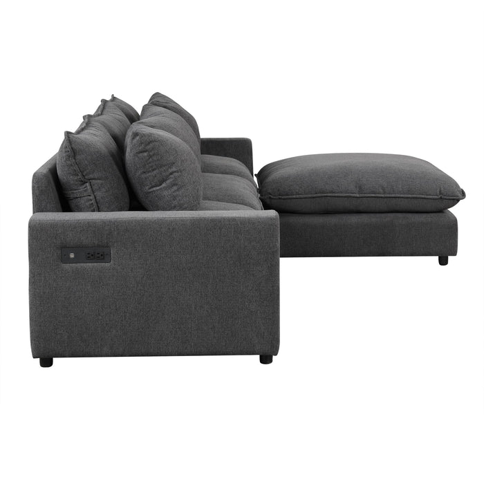 P PURLOVE L-Shape Sectional Sofa, Chenille Upholstered Sofa Couch with Movable Ottoman, Comfortable Seat Cushions, Charging Ports and 3 Back Pillows for Living Room, Apartment, Office (Grey)