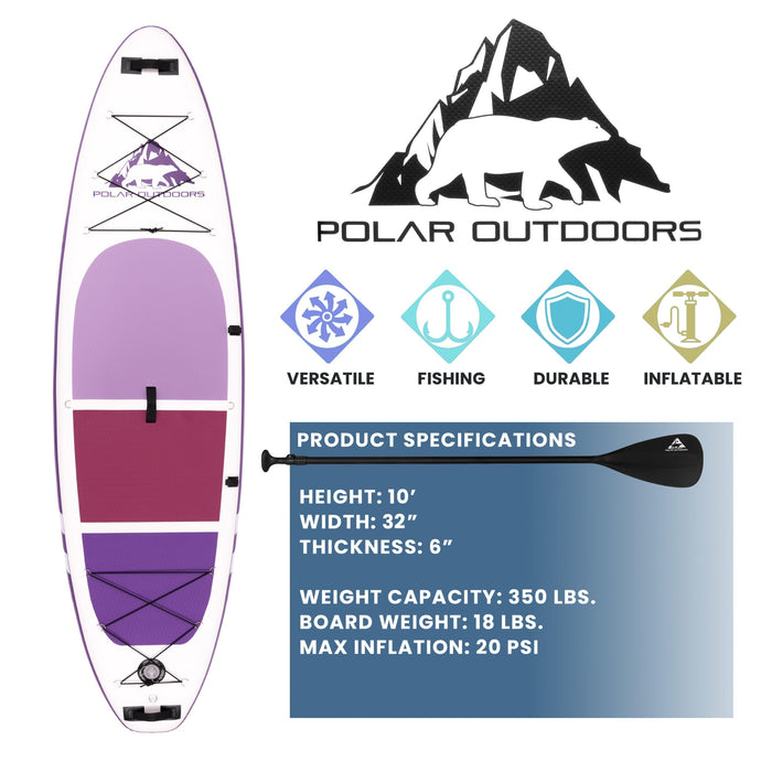 Polar Outdoors by Roc Inflatable Stand Up Paddle Board with Premium SUP Paddle Board Accessories, Wide Stable Design, Non-Slip Comfort Deck for Youth & Adults