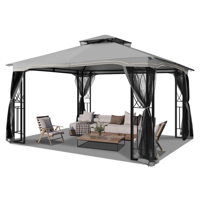 GARTOO 11'x13' Outdoor Patio Gazebo - Porch Gazebo with Polyester Roof & Breathable Netting, Best for Garden, Lawn, Backyard Deck (Grey)