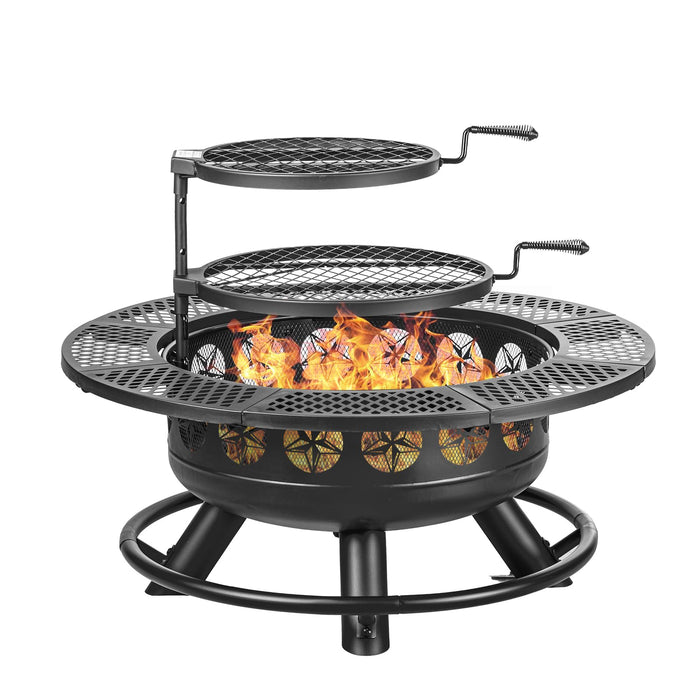 36 Inch Fire Pit with 2 Cooking Grills Outdoor Wood Burning BBQ Firepit
