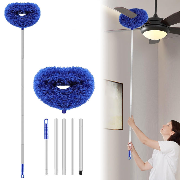 Max 66'' Ceiling Fan Cleaner Duster Reusable Microfiber Ceiling Fan Blade Cleaner Removable Duster with Extension Pole for Cleaning Walls Bookshelves Furniture Door Window Top, Jewel Blue, 1 Pack