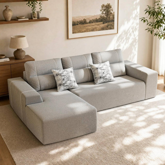 MCombo 105" Boneless Couches for Living Room, Cloud Couch Modular Sectional Sofa Bed Convertible, Sleeper Sofa With Latex-like Cushion & Throw Pillow, No assembly required, Chenille Fabric 8512 (Gray)