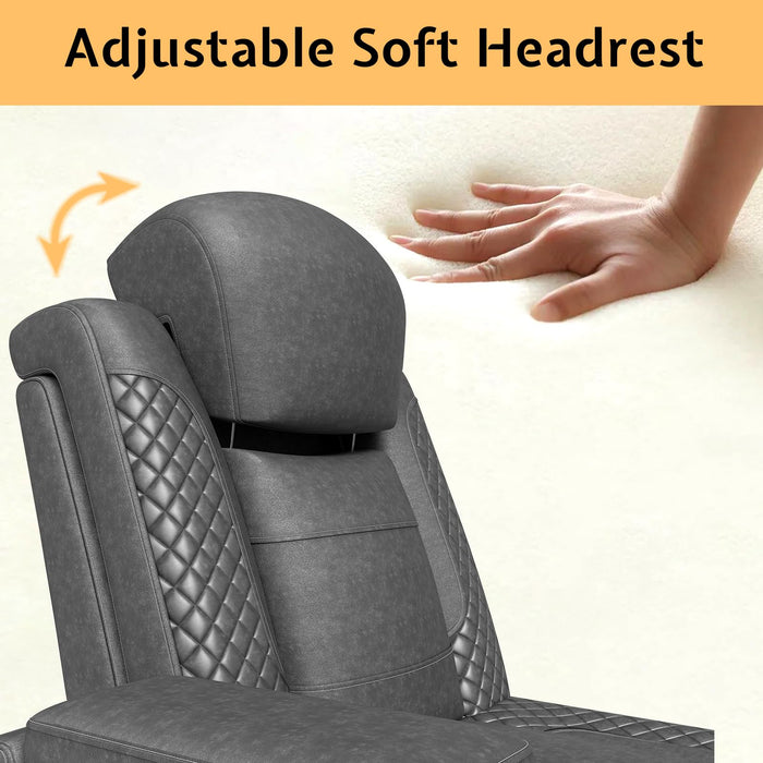 Jocisland Home Theater Seating Seats, Dual Motor Movie Loveseat Recliner Chair with USB Wireless Charging, Theatre Reclining Sofa for Media Room w/Electric Headrest, Ambient Lighting, Fold Down Table