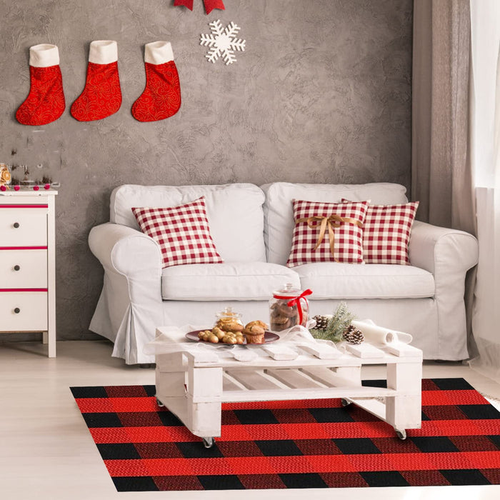 SEEKSEE Cotton Buffalo Plaid Rug 27.5"x43" Black and Red Checked Rug Washable Doormats Indoor Outdoor Rugs for Layered Front Door Mats, Porch, Kitchen, Farmhouse, Entryway