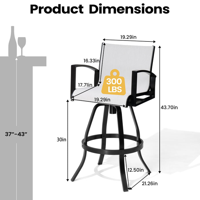 Pellebant 30" Outdoor Swivel Aluminum Bar Stools Set of 4, Sunbrella Patio Bar Height Bar Stools with Back & Footrest, Anti-Rust Patio Bar Stools for Deck Lawn Garden, White